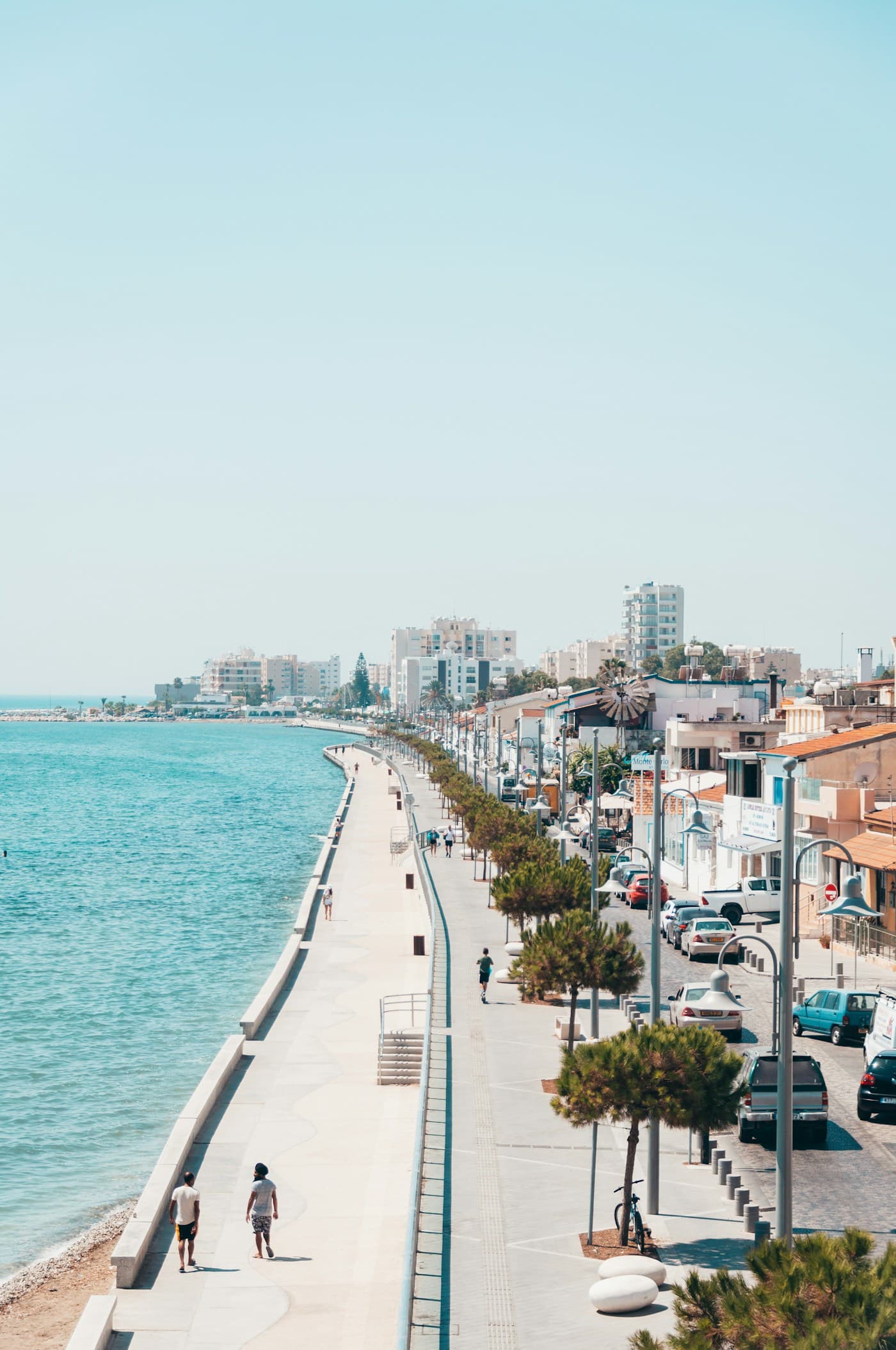 חוף פיניקודס ושדרת הדקלים בלרנקה מול הים התיכון